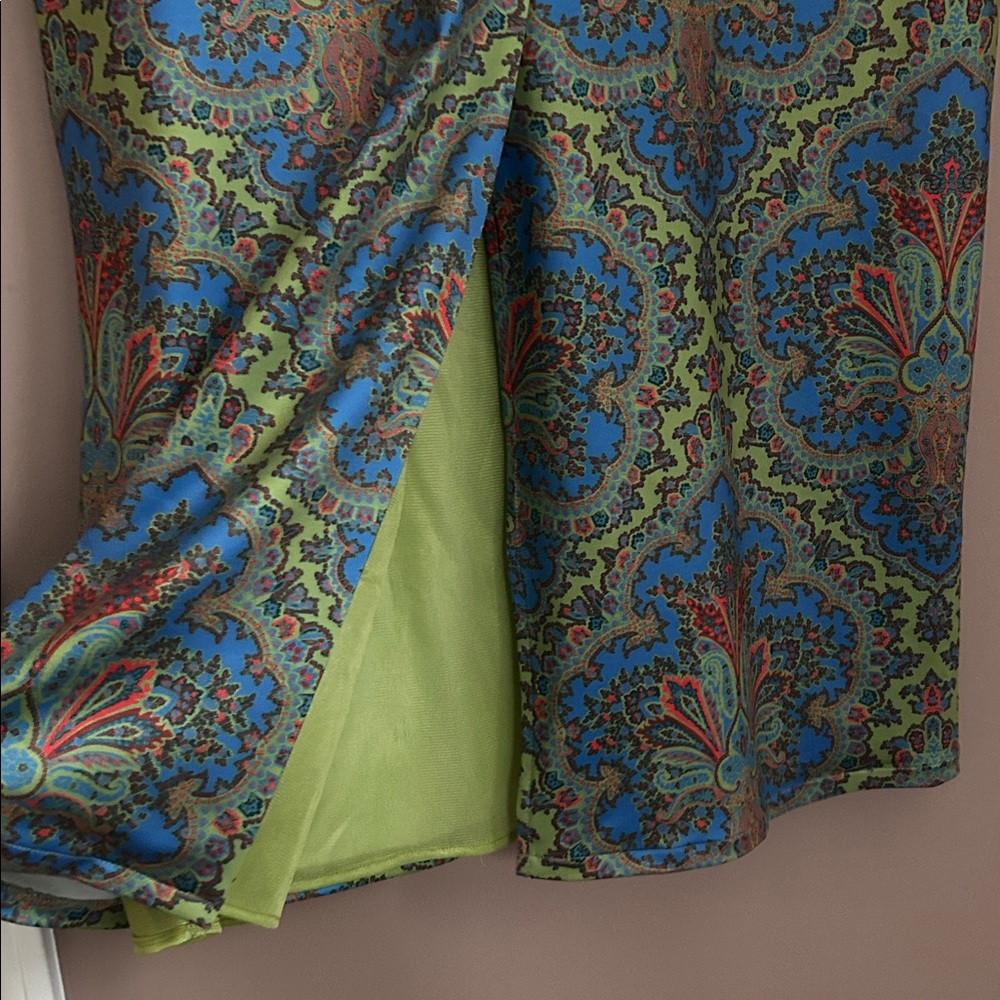 Gretchen Scott Scorching Hot Dress Passion Paisley Mock Neckline Pockets Size L - Picture 12 of 15